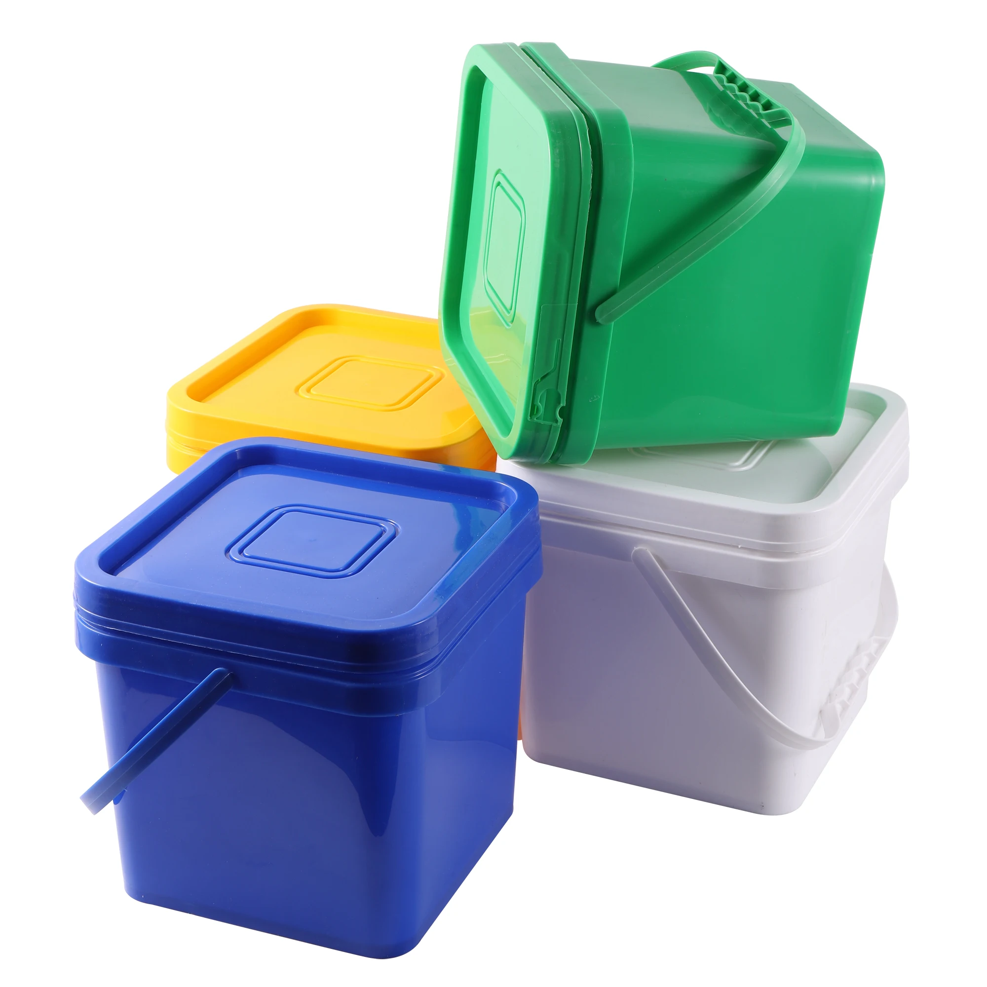 Cubo para beber de pollo y codorniz de 5L con taza para beber, cubo grueso portátil con tapa, cubo cuadrado de plástico para almacenamiento de alimentos para mascotas