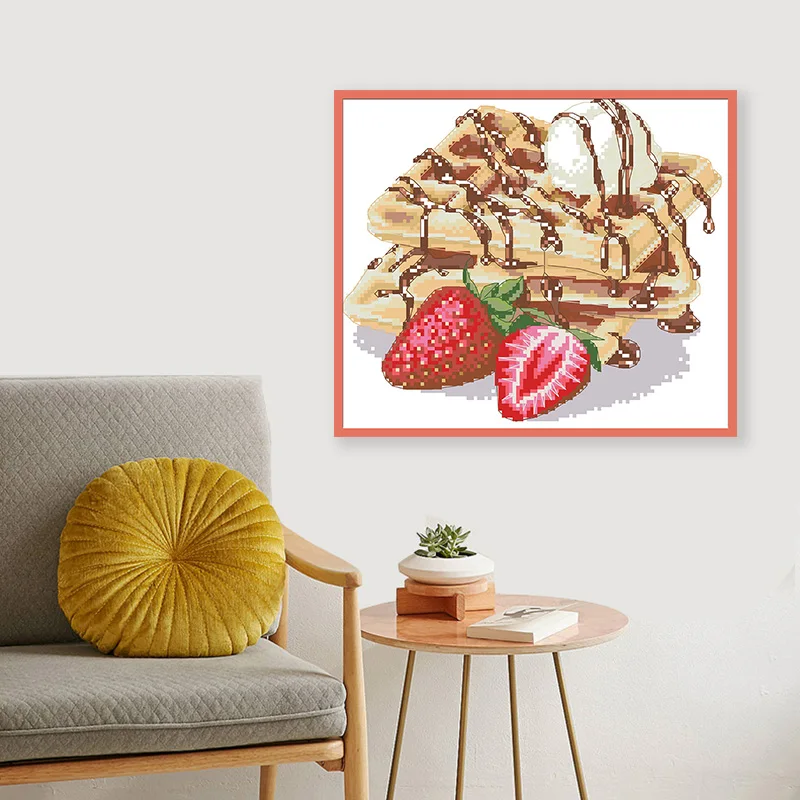 Kits de patrones de punto de cruz de pastel de fresa, lienzo sin imprimir 11CT 14CT, juego de pinturas bordadas Diy, costura hecha a mano, decoración del hogar - imagen 2