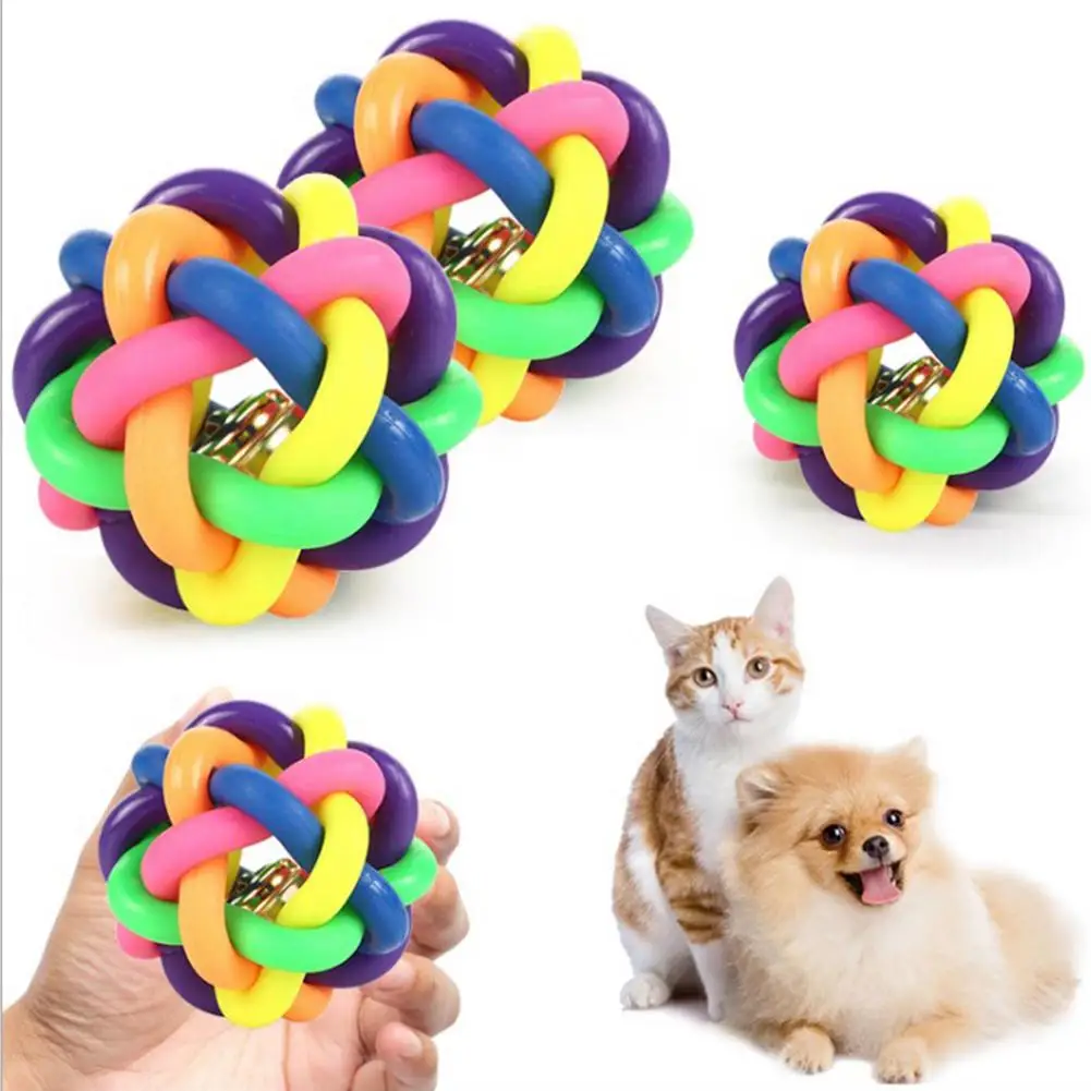 Bolas de goma con sonido de campana para perro, juguetes interactivos coloridos para masticar, pelota para entrenamiento de mascotas, ejercicio, juguetes para masticar