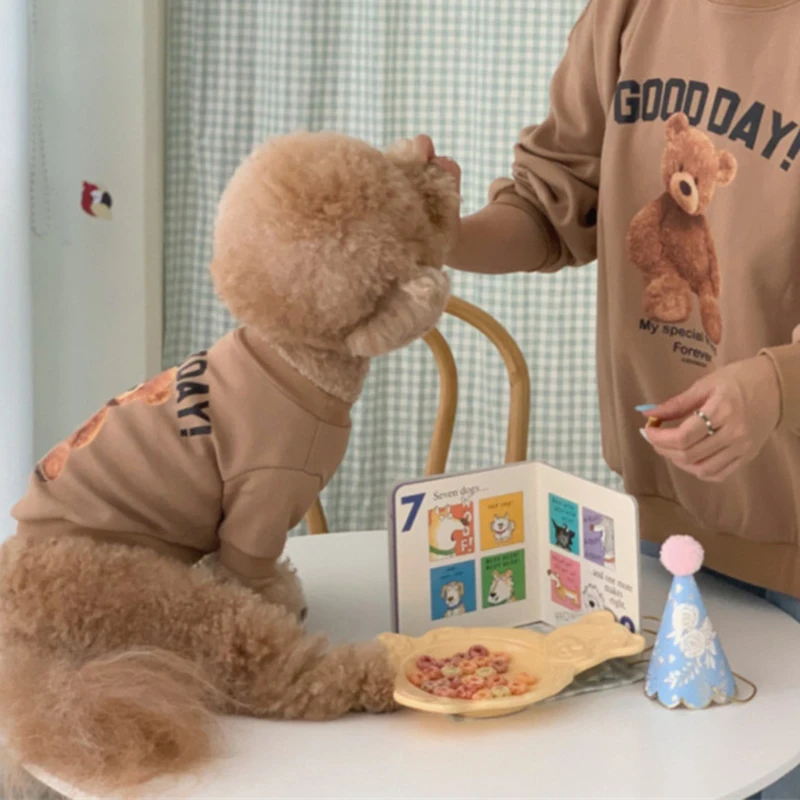 Lindo estampado cachorro perro gato Sudadera con capucha suéter otoño primavera ropa para mascotas para perros pequeños caniche Yorkshire sudadera mascotas ropa - imagen 3