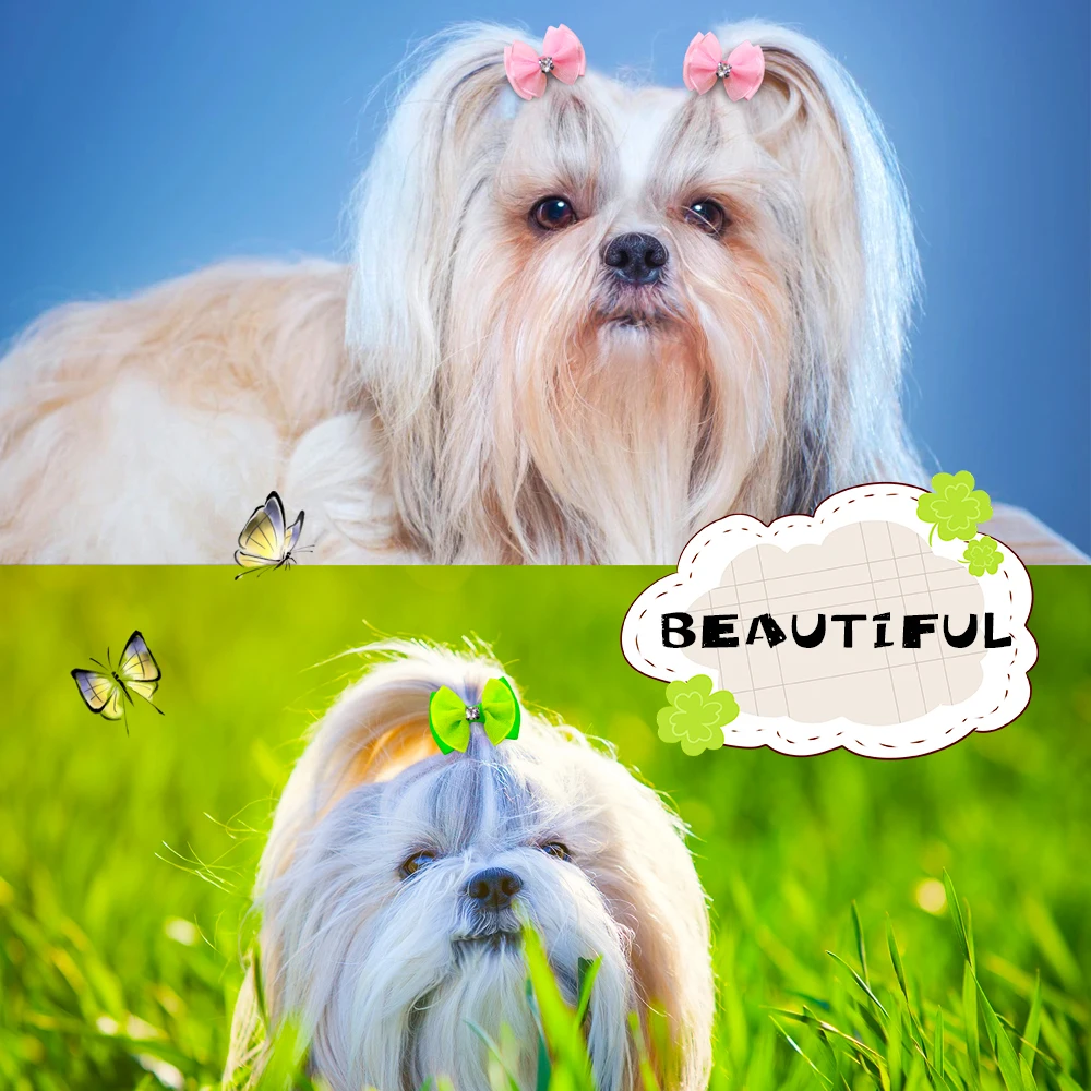 10 Uds. De lazos para perros, bonitos lazos de pelo de gasa para perros, accesorios para el cabello de perros con diamantes, lazos de aseo Det, accesorios para perros pequeños - imagen 5