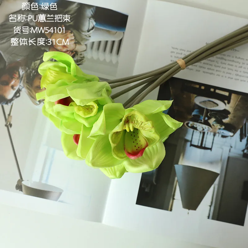 Ramo de flores artificiales de seda, flores artificiales de orquídeas verdes de alta calidad para decoración de bodas, hogar y Festival - imagen 4