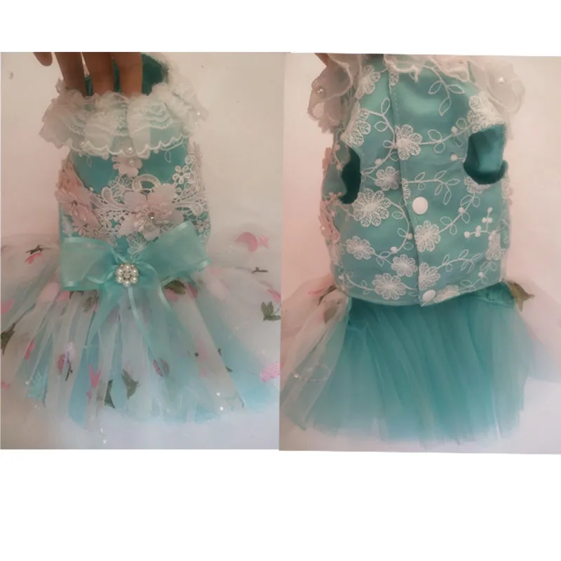 Vestido de lujo para perros, Falda bordada de encaje con tutú, vestido de verano para boda, ropa de fiesta, H8-2 - imagen 5