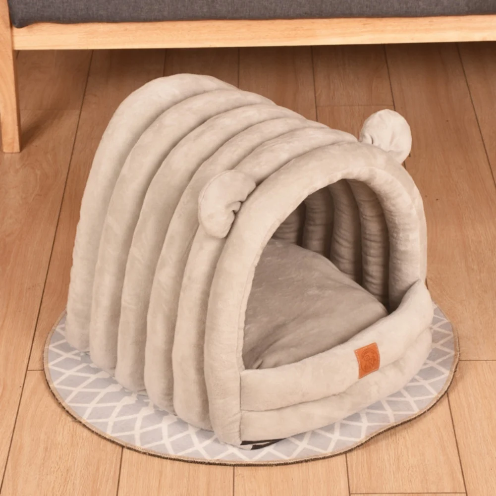 Cama cálida de dibujos animados para perro y gato, cesta para perrera, cojín para tumbona de gatito, tienda de campaña para casa de cachorros, esterilla suave para perros pequeños, cueva lavable - imagen 3