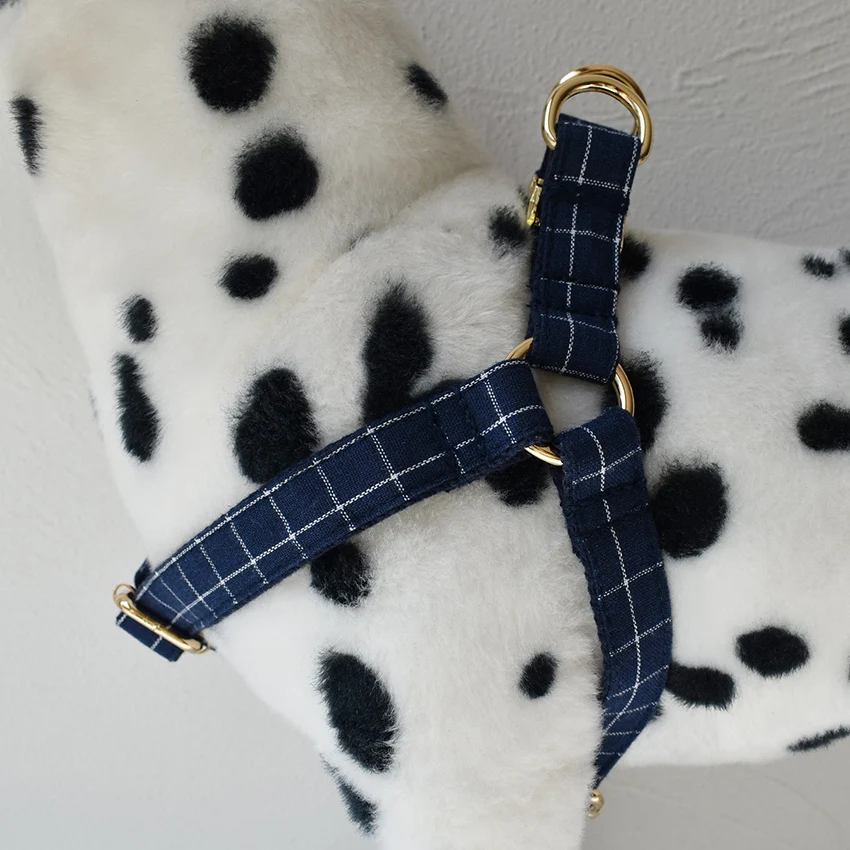 Grid 02 Correas para el pecho para perros a cuadros de color azul profundo, correas para el pecho personalizadas para cachorros, gatos, cachorros, identificación de mascotas, nombre, número, etiqueta de dirección - imagen 2