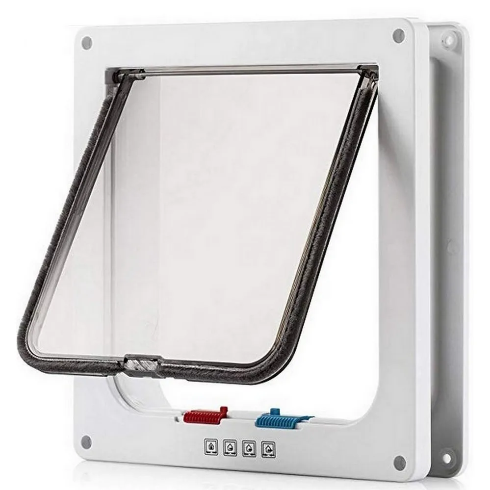 Puerta con solapa de bloqueo de 4 vías para mascotas, puertas interiores y exteriores, resistentes a la intemperie, perros, cachorros y animales pequeños - imagen 3