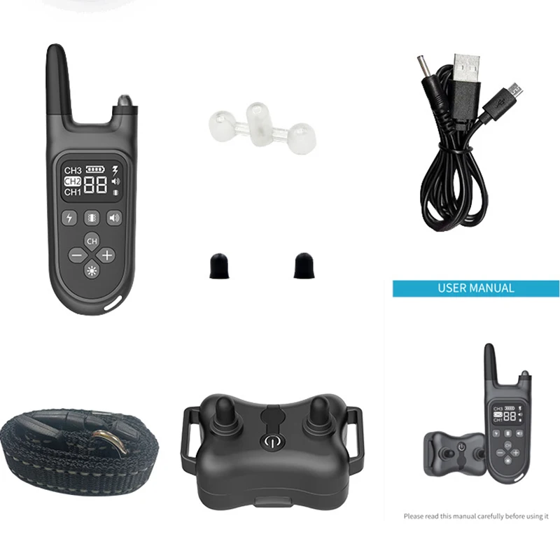 Collar de entrenamiento eléctrico para perros, artefacto de entrenamiento de mascotas con vibración de choque, sonido y Control remoto, color negro, 800m, para 1/2/3 perros - imagen 3