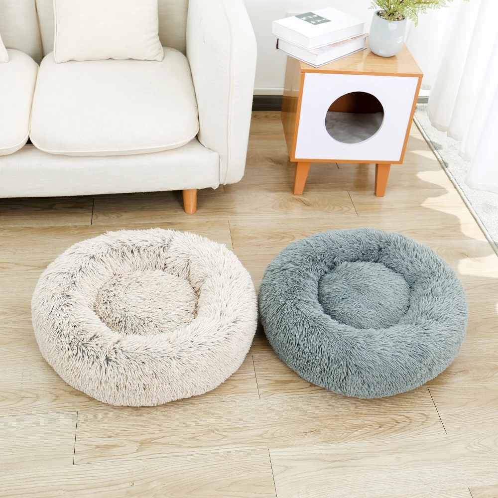 Cama de lujo para mascota, nido para perro grande, bonita casa redonda con forma de Donut para cachorro, cama cálida para gato, cojín para perrera, 2 tamaños, Invierno - imagen 2