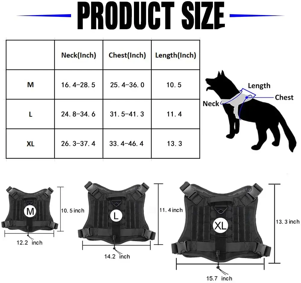 Arnés táctico militar para perro, chaleco con mango de nailon, correa elástica para perros pequeños y grandes - imagen 2
