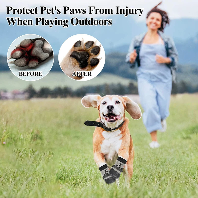 Benepaw-Zapatos con correas ajustables para perro, botines transpirables antideslizantes de doble cara, calcetines resistentes con adhesivo resistente, protección de punto - imagen 4
