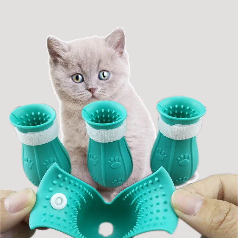 Calcetines de silicona para baño de gatos antiarañazos - imagen 3