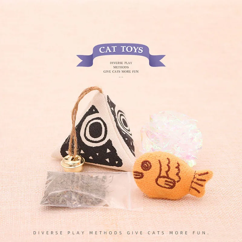 Pet Thickened Canvas Catnip Toy Snapper Barbecue Fish Cake Bell Ringing Paper Ball Cat Self-Hi Set Leaking Food Doll Cat Toy Set - imagen 2