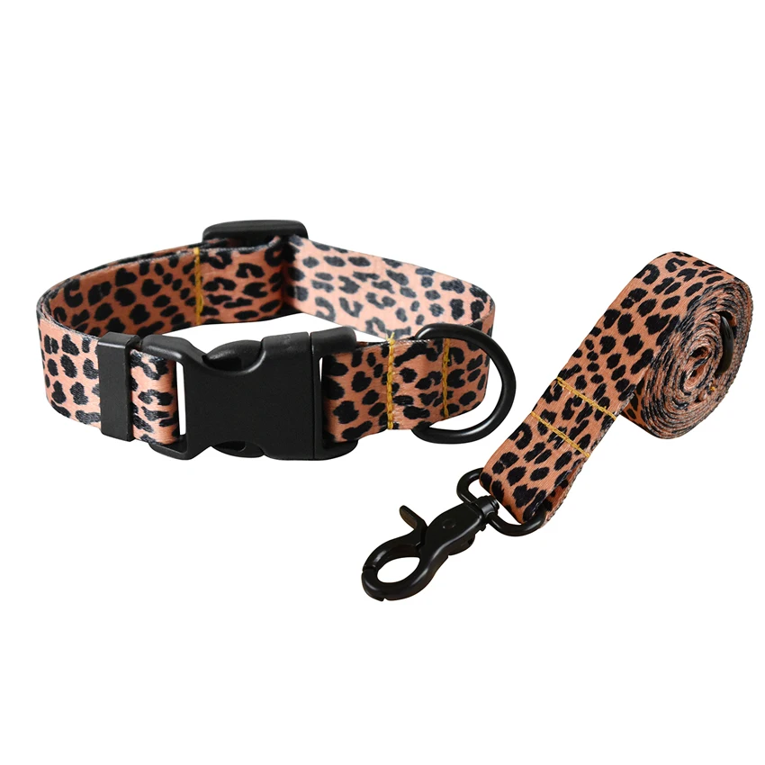 Accesorios para mascotas de Color leopardo, collares para perros de diseño samoyedo, Kit de correa para mascotas, Collar y correa para perro, conjunto para Collar de Pug