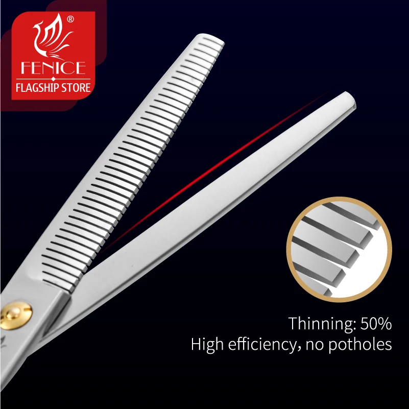 Fenice-tijeras profesionales para el cuidado de mascotas, 7,0 pulgadas, esponjoso, sin rastro, tijeras para adelgazar perros, tasa de adelgazamiento del 50% - imagen 2