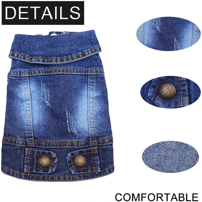 Ropa para perros y gatos, chaqueta vaquera para perros pequeños y medianos, Beagle Yorkie Chihuahua, abrigo vaquero lavado oscuro, ropa para mascotas para primavera y otoño - imagen 2