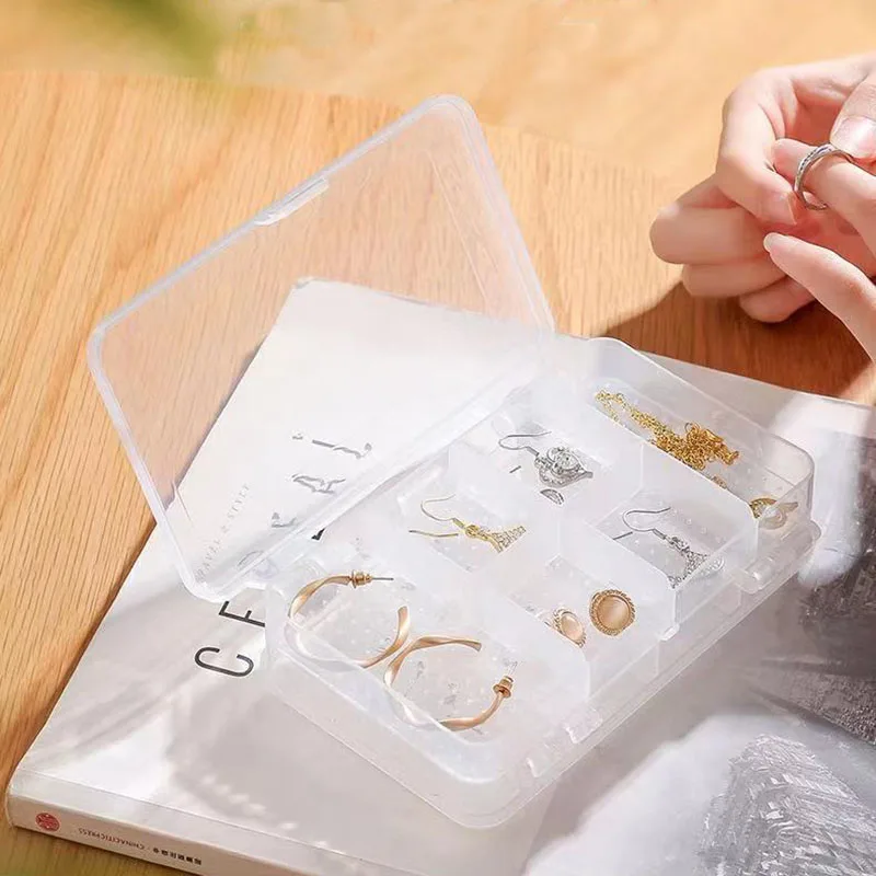 Caja de almacenamiento de plástico transparente de doble separación, organizador de almacenamiento de joyería, caja de cuentas de punto de cruz, pastillero de escritorio con 10 ranuras - imagen 4