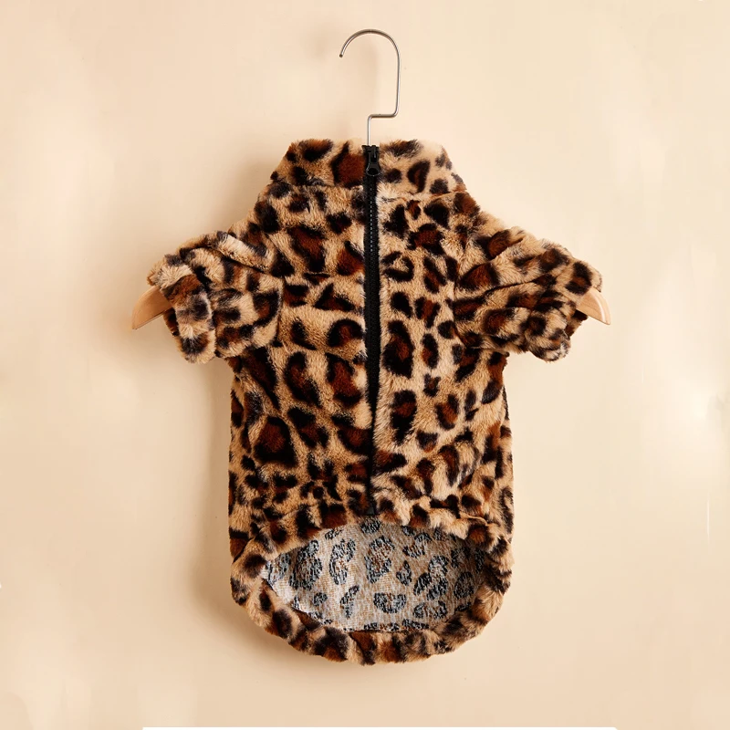 Ropa cálida de felpa para mascotas, chaqueta de leopardo para perro, abrigo para perro Labrador, traje de Bulldog Francés, XS-XXL, Otoño e Invierno - imagen 4