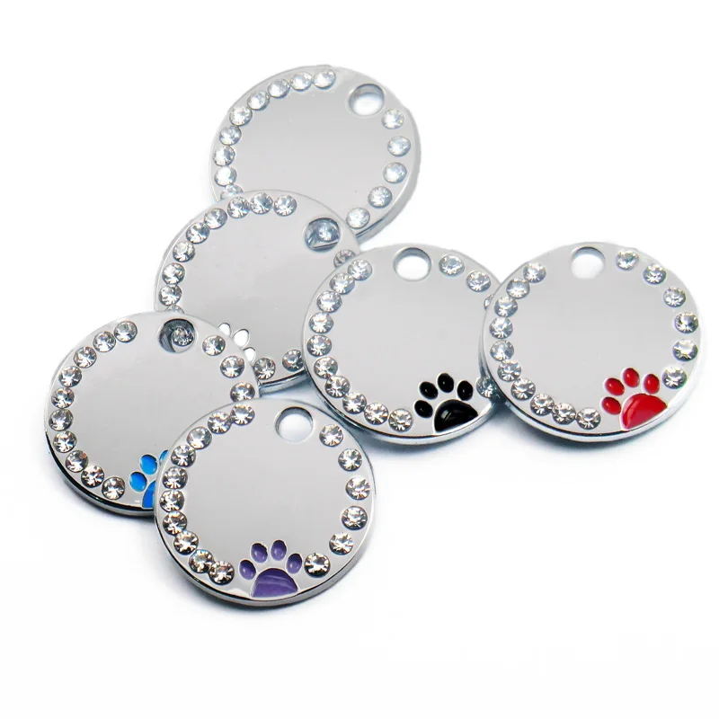 20 piezas de etiqueta de perro grabada con diamantes de imitación, identificación personalizada para Gato, placa antipérdida para cachorros y gatitos, collares, colgante, accesorios en blanco - imagen 2