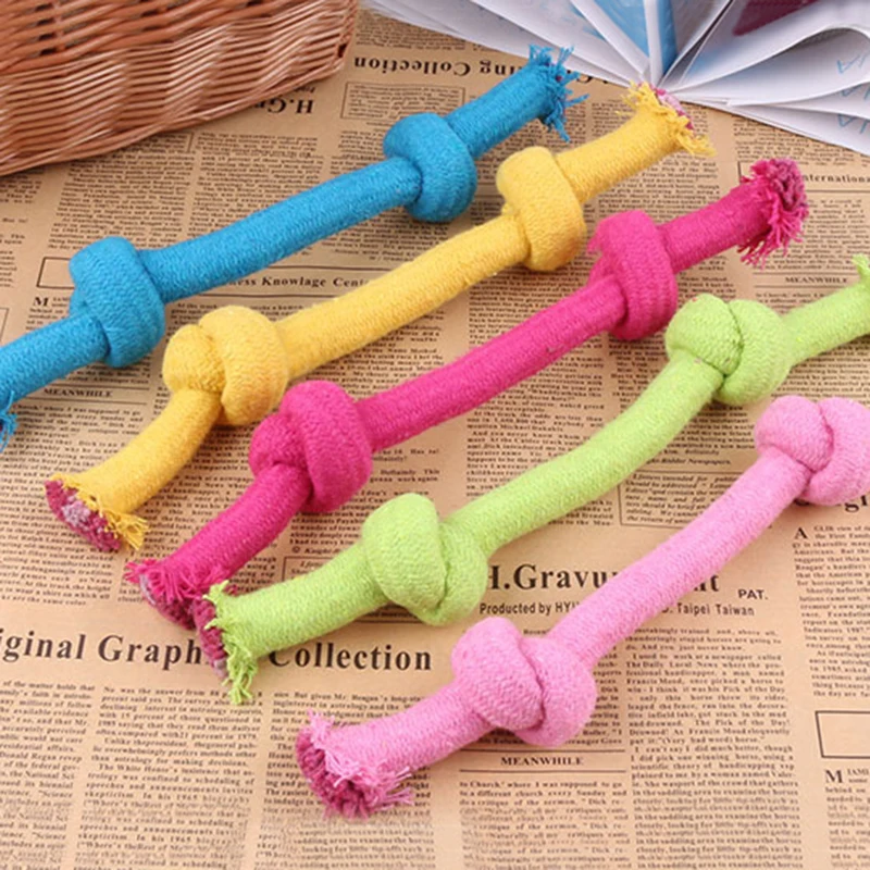 Cuerda de algodón para perros, juguete interactivo de colores caramelo para limpieza de dientes, pelota de nudo para cachorros pequeños, juguetes para masticar, Color aleatorio - imagen 2