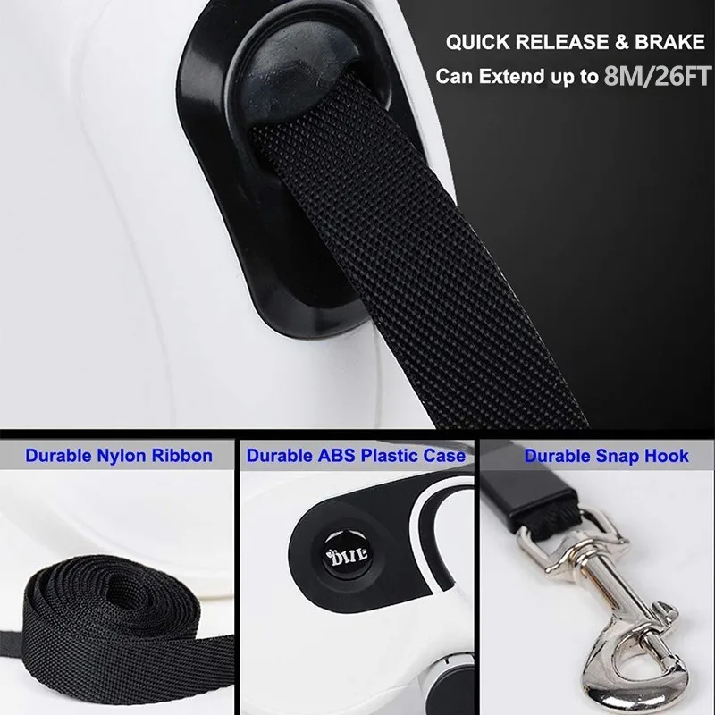 Benepaw-correa retráctil automática para perro, accesorio Premium de 8M para mascotas medianas y grandes, bolsa para caca con soporte extraíble, suministros para mascotas de plomo - imagen 4