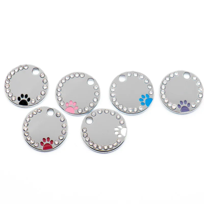 20 piezas de etiqueta de perro grabada con diamantes de imitación, identificación personalizada para Gato, placa antipérdida para cachorros y gatitos, collares, colgante, accesorios en blanco - imagen 4