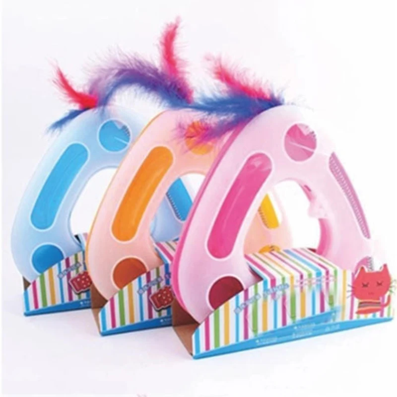 Bonito plato giratorio de primavera, juguete de entrenamiento para gatos, divertido plato giratorio de entretenimiento, juguetes para gatos con plumas, suministros interactivos para perros pequeños para mascotas - imagen 4