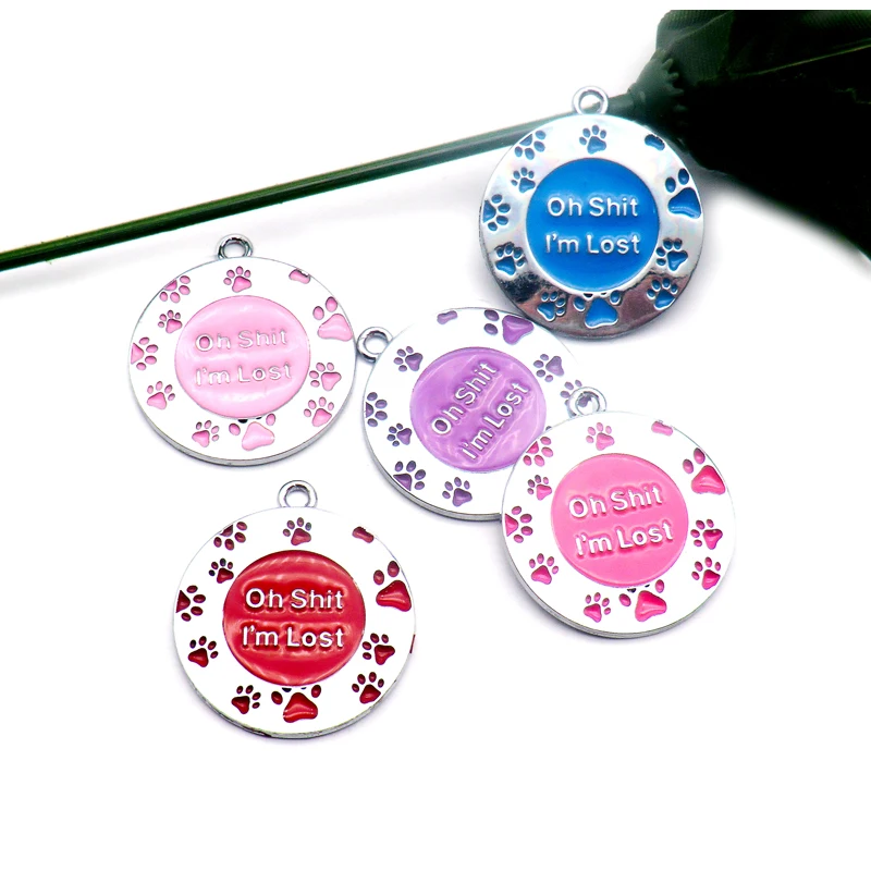 Venta al por mayor 100 piezas "Oh Shit I am Lost" etiquetas personalizadas para perro gato cachorro mascota ID nombre Collar etiqueta colgante accesorios para mascotas - imagen 4