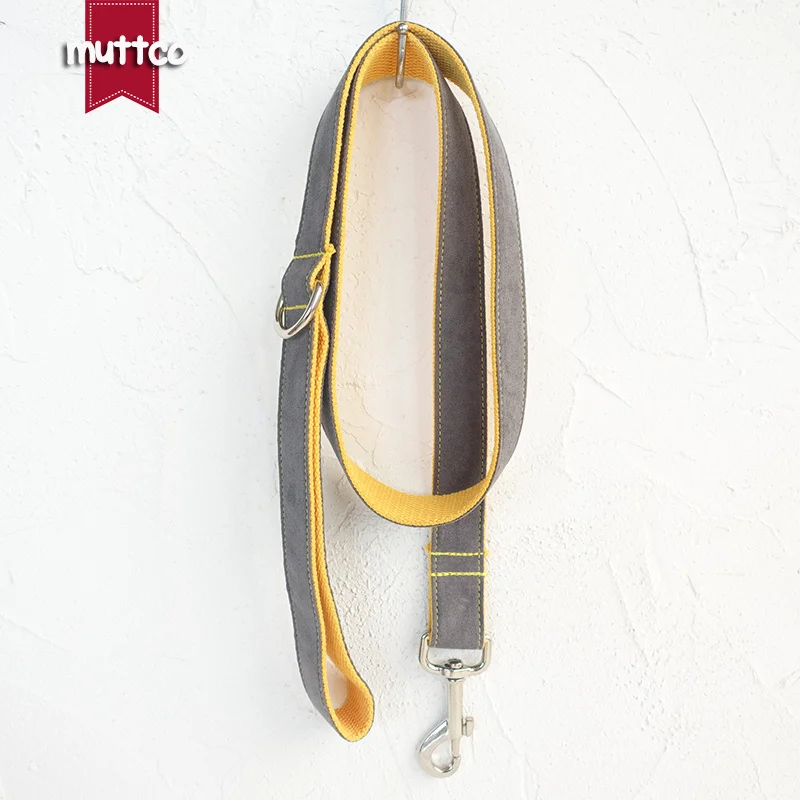 MUTTCO vende al por menor collar de perro de diseño propio CUBIERTA GRIS AMARILLO hecho a mano poliéster satinado y nylon gris y amarillo collar y correa UDC026 - imagen 3