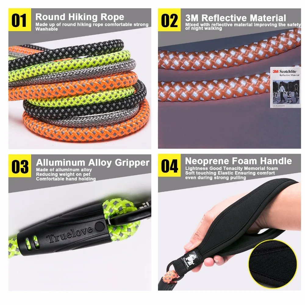 Correa para perro TrueLove de nailon con gancho de aleación de aluminio reflectante, anillo en D de acero inoxidable, mango de neopreno para caminar y hacer senderismo TLL2571 - imagen 5