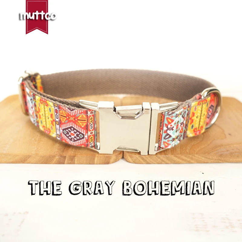 MUTTCO vende al por menor collar de perro agradable de diseño propio THE GRIS BOHEMIAN collares y correas de perro de estilo folk único 5 tamaños UDC051