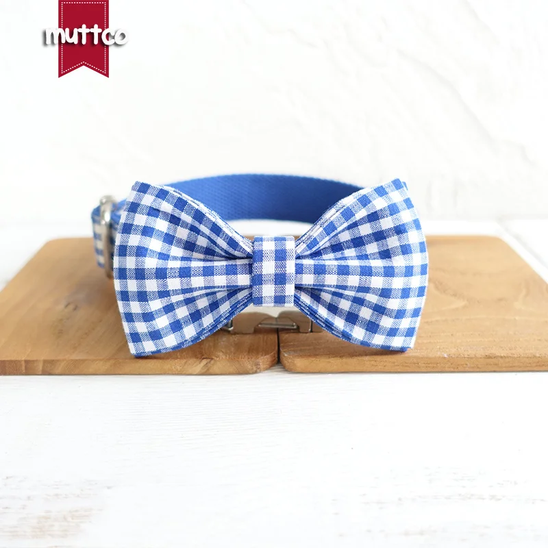 MUTTCO retailing self-design engraved personalized collar THE BLUE YUMMY PLAID adjustable dog collars leashes 5 sizes UDC046 - imagen 3