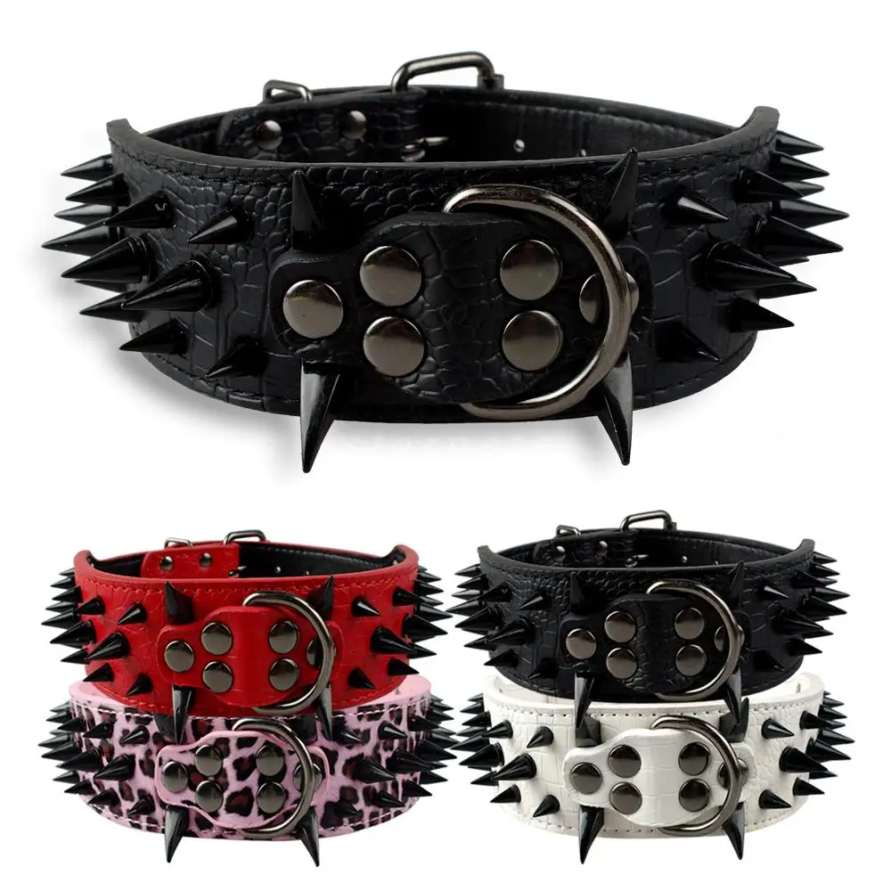 Collares para perros de cuero con tachuelas y puntas afiladas de 2 "de ancho, Collar para perros grandes Pitbull Bulldog, ajustable para perros medianos y grandes, Boxer S M L XL - imagen 2