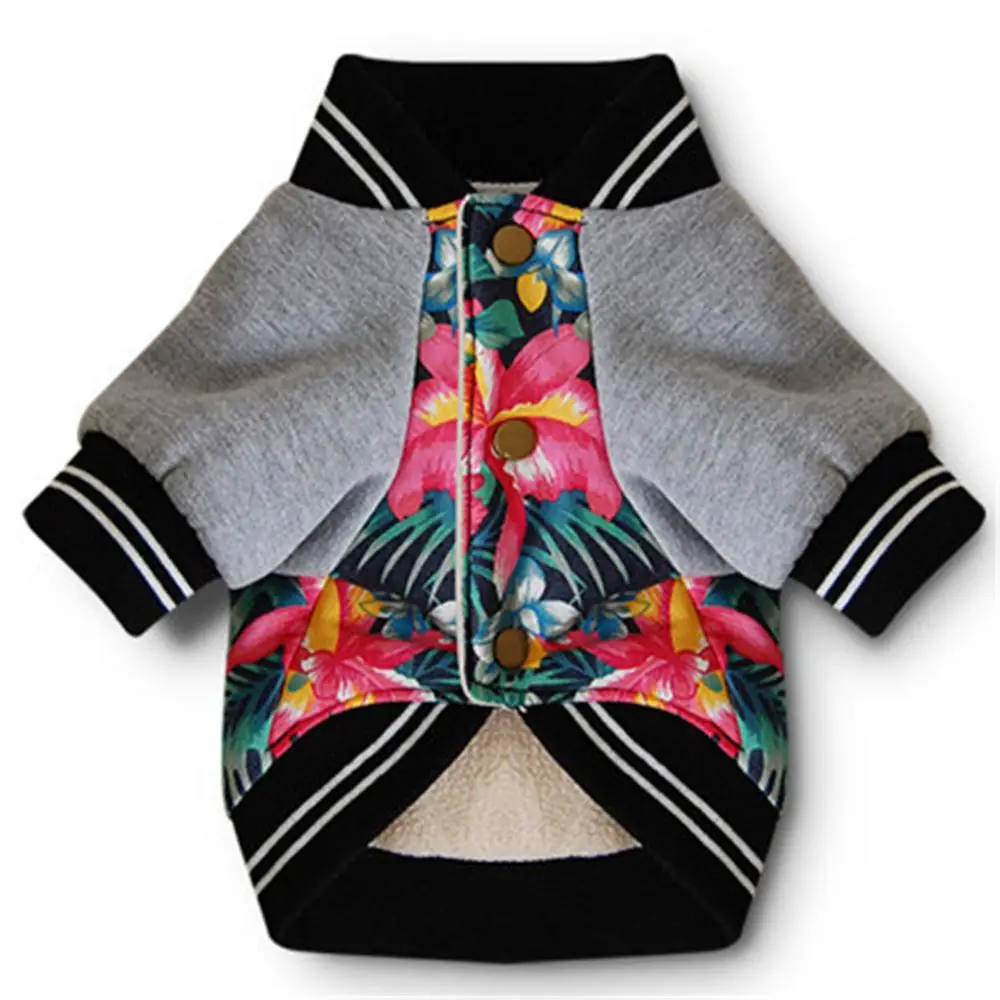 Ropa de invierno para perros, abrigo Hawaiano Aloha para mascotas, chaqueta cálida acolchada de algodón para mascotas, ropa para perros con estampado de flores - imagen 2