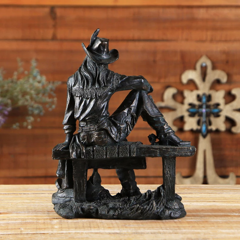 Figuras de adorno de vaquero occidental americano de resina Vintage, estatuas de persona en miniatura para decoración de boda de fondo de oficina en casa - imagen 3