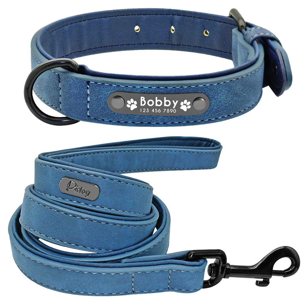 Conjunto de correa de cuero para perro, Collar personalizado de 2 capas para perros pequeños, medianos y grandes, Pitbull - imagen 3