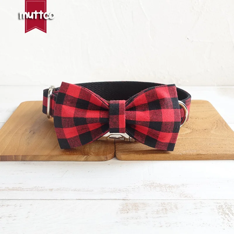 MUTTCO retailing grid handmade dog collar THE RED BLACK PLAID durable pet necklace collar for your house pet 5 sizes UDC074 - imagen 4