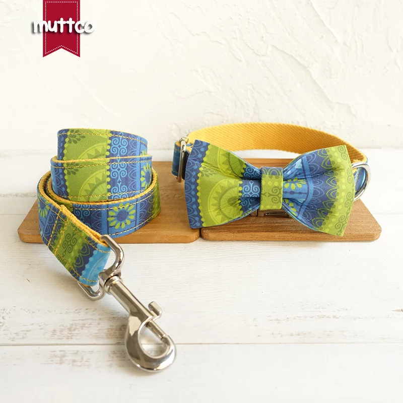 MUTTCO vende al por menor collar hecho a mano de alta calidad con pajarita THE FOLK YARAL collar para perro conjunto de correa 5 tamaños UDC024 - imagen 5