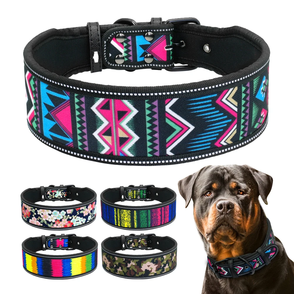 Collar de nailon para perros, collares reflectantes para perros, transpirables, acolchados, a rayas, Pitbull, pastor alemán, Collar para perros medianos y grandes S M L