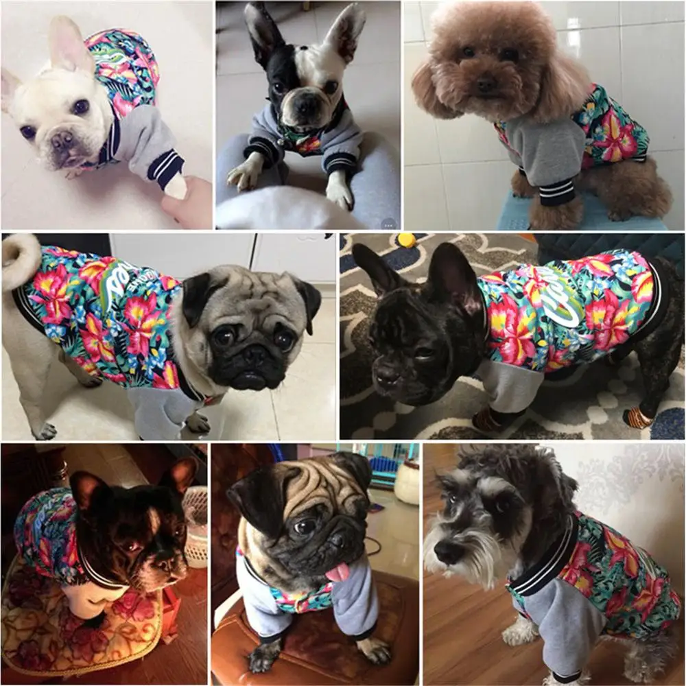 Ropa de invierno para perros, abrigo Hawaiano Aloha para mascotas, chaqueta cálida acolchada de algodón para mascotas, ropa para perros con estampado de flores - imagen 5