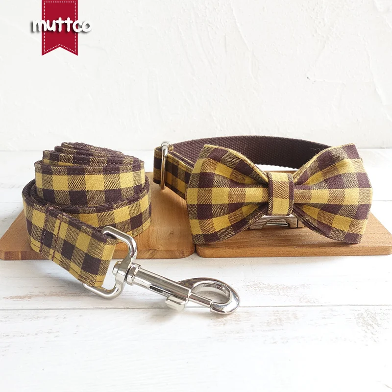 Collar de mascota grabado MUTTCO, collar personalizado individual, correa de cuello básico flexible plaid amarillo marrón, 5 tamaños UDC067 - imagen 5