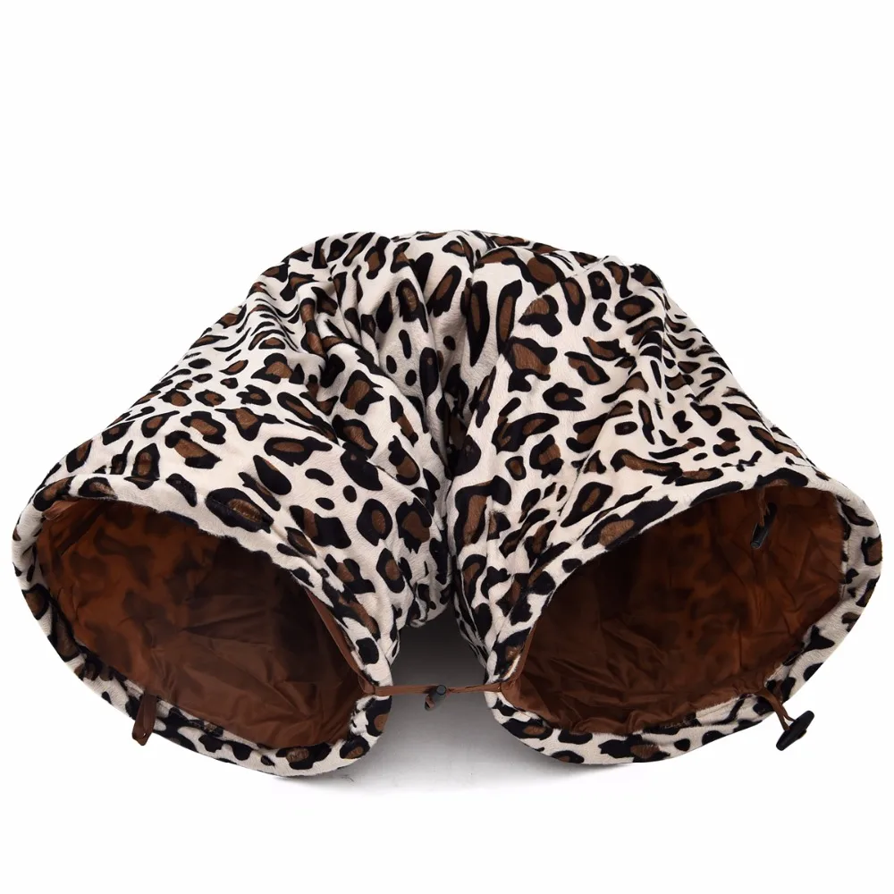 Túnel de juego con estampado de leopardo para mascotas, túnel largo para gatos, juguete plegable para gatos, a granel