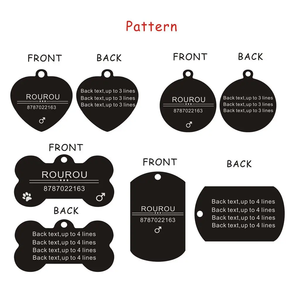 Etiqueta de identificación de mascota con grabado gratuito, etiquetas de nombre de perro y gato de acero inoxidable, accesorios para Collar, colgante personalizado, plata, oro, rosa, negro - imagen 5