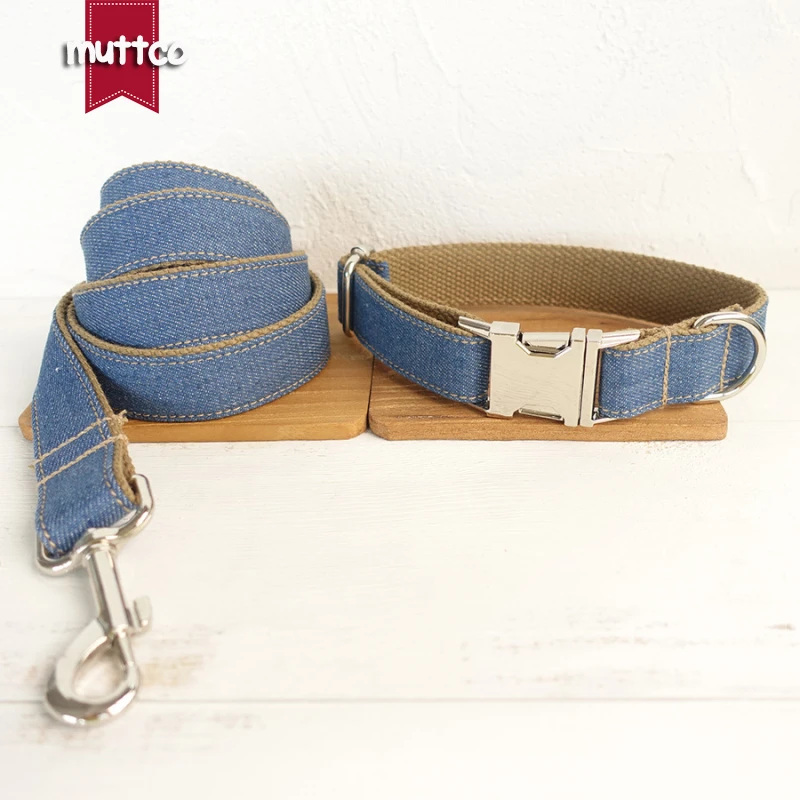 MUTTCO vende al por menor collar para mascotas personalizado de diseño propio collar hecho a mano THE JEAN 5 tamaños Collar y correa para perros Auti-perso UDC035 - imagen 5
