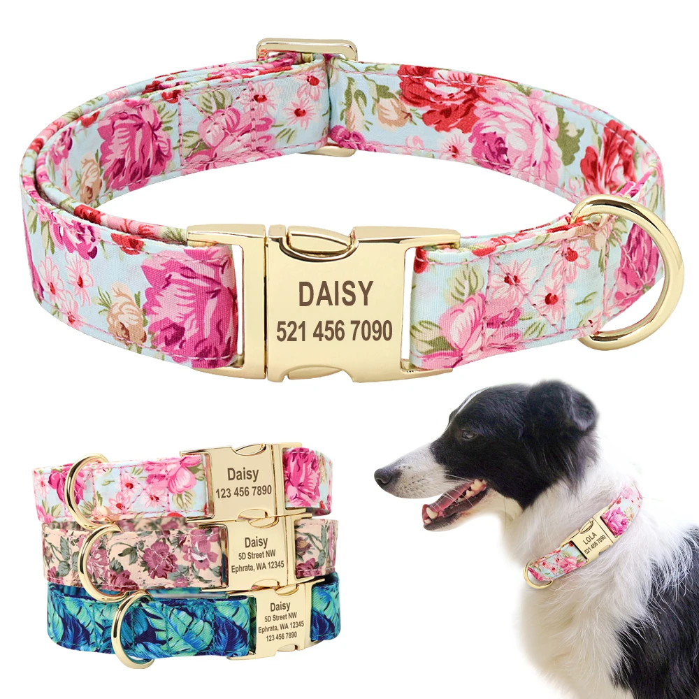 Collar floral con placa de identificación para perro - imagen 5