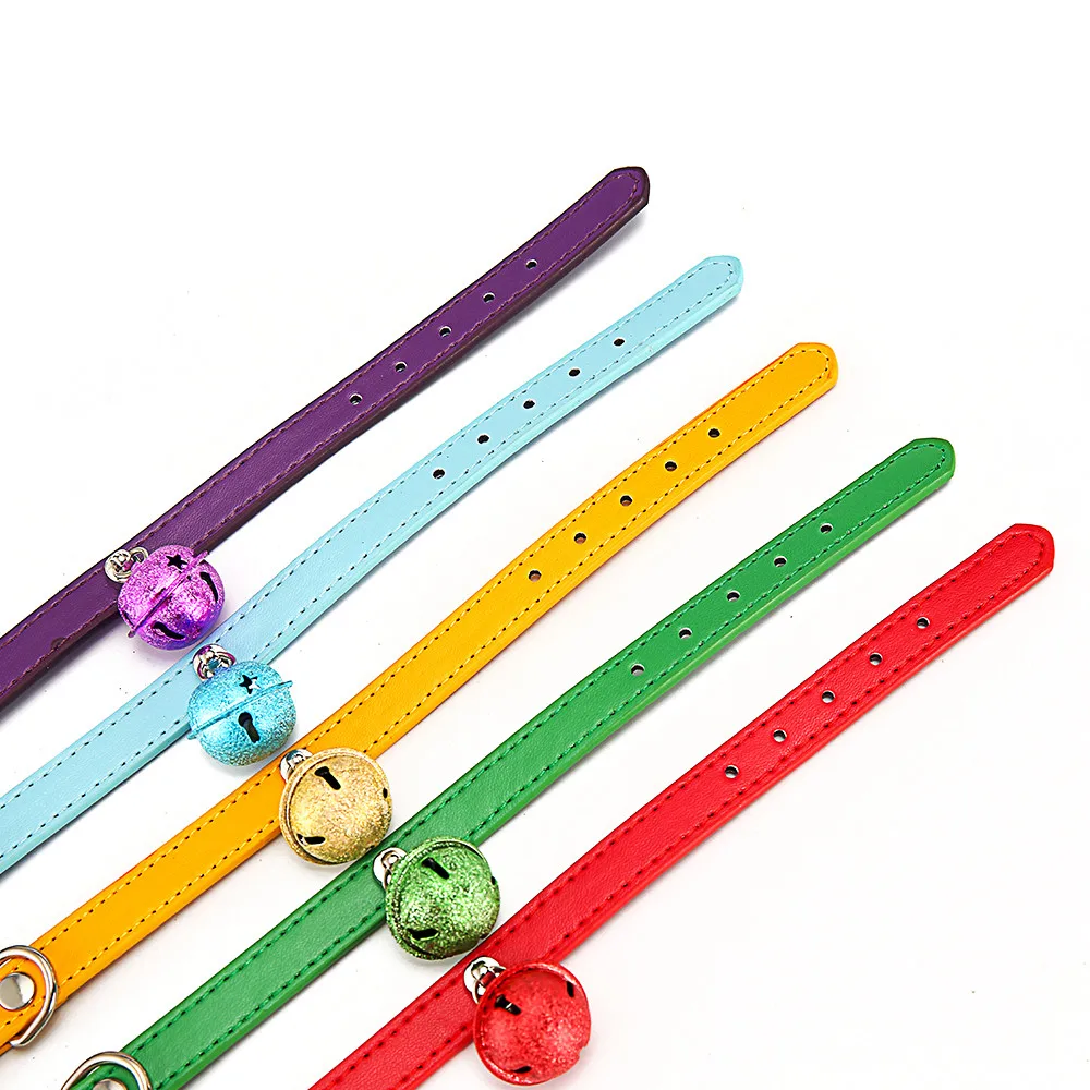Collar de cuero sólido con cascabel para perros pequeños y medianos, correa ajustable para cachorros, Chihuahua, Pug, MP0058 - imagen 3