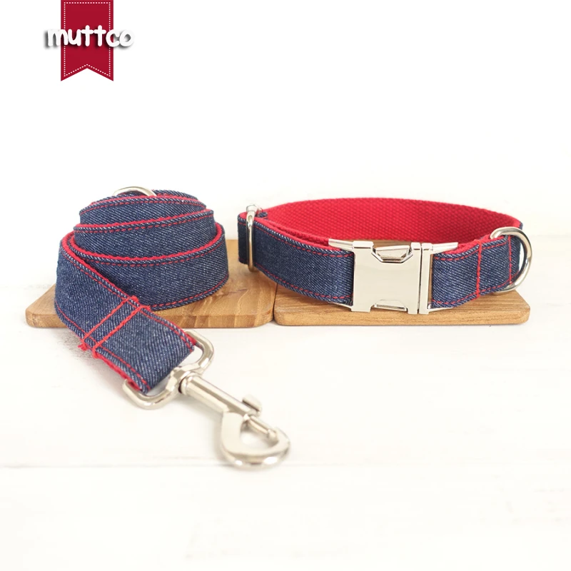 MUTTCO vende al por menor collar con nombre de mascota grabado de diseño propio THE RED JEAN mazarine y collar y correa para perro rojo 5 tamaños UDC038 - imagen 3