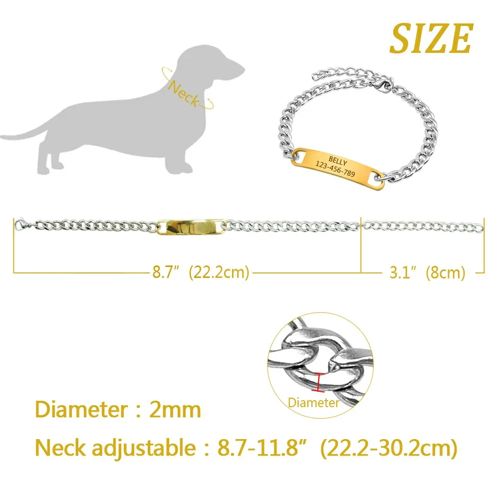 Collar de entrenamiento para perros con etiqueta de identificación para perros Snake P Slip Chians Collar de estrangulación Cadena de metal para mascotas pequeñas y medianas 22-30 cm Negro Oro Plata - imagen 3