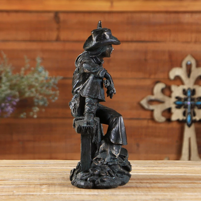 Figuras de adorno de vaquero occidental americano de resina Vintage, estatuas de persona en miniatura para decoración de boda de fondo de oficina en casa - imagen 5