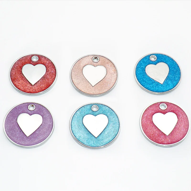Etiquetas redondas de identificación para mascotas, nombre personalizado, grabado personalizado, Collar de perro, corazón, etiquetas de Mascota, tienda de mascotas, 100 Uds., venta al por mayor - imagen 4