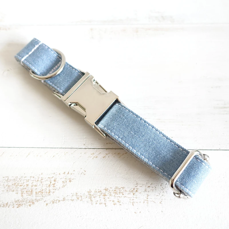 MUTTCO vende al por menor collar de perro de diseño propio THE LIGHT JEAN collar hecho a mano wathet azul y blanco 5 tamaños collar de perro UDC034 - imagen 2